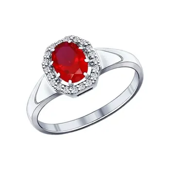 

Sokolov ring in silver with corundum Ruby (Sint.) and cubic zirconia, fashion jewelry, 925, women's male