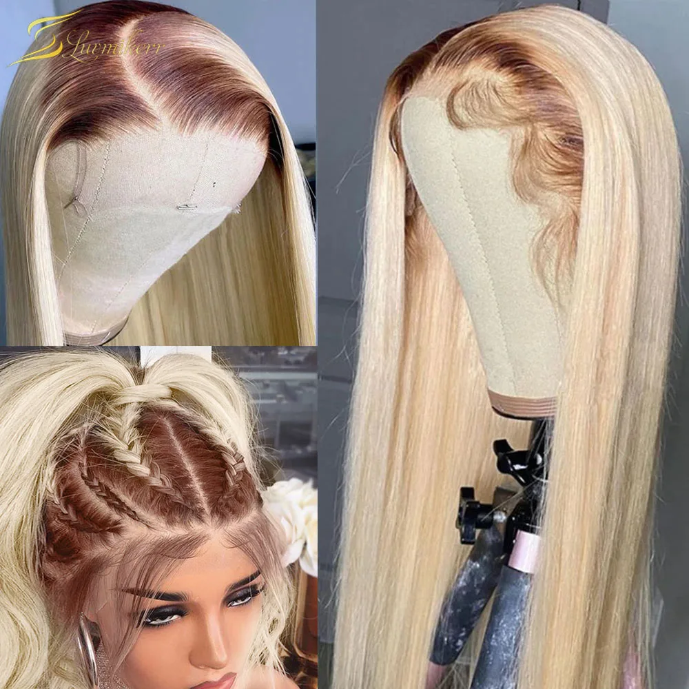 Photo Product HD Transparent Ombre Brown Blonde 613 Lace Frontal Wig Color Straight Lace Front Wig Human Hair Pre Plucked Full For Black Women