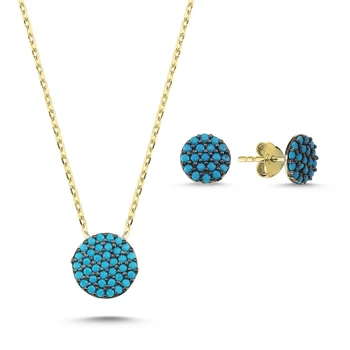 

Kutaydan Nano Turquoise Gemstone Round 925 Sterling Silver Set Made in Turkey