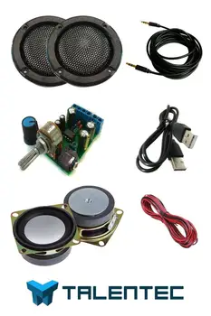 

DIY audio Kit: Amplifier 2.0, 2x speakers 5W 4 Ω 2 ", 2x Black 2" grids, wiring. DIY sound Kit-TALENTEC