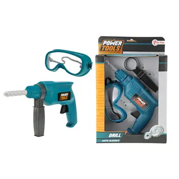 

Set of tools with drill and glasses toy articles created Manual