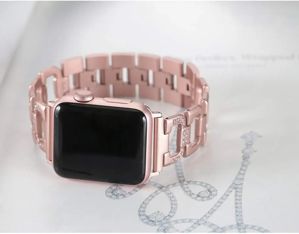 Женский ремешок с бриллиантами для Apple Watch 38 мм 40 мм 42 мм 44 мм браслет из нержавеющей стали для iWatch серии 5 4 3 2 1
