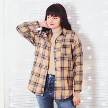 Plaid Shirt Tops Long-Sleeve Office Women Coat Loose Ladies Karsany And