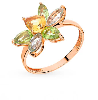 

Gold ring with хризолитом, amethyst and citrine sunlight sample 585 test