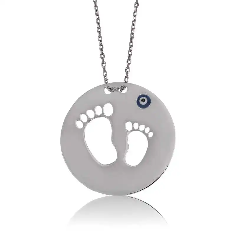 

Silver Mother Baby Footprint Lady Necklace