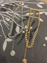 Cadena corta de clavícula de doble capa para mujer, gargantilla de Metal gruesa con cabeza de moneda, estilo Hip Hop, joyería para fiesta