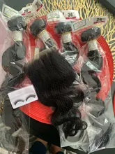 Yyong-extensiones de pelo brasileño ondulado con cierre, mechones de pelo humano Remy 4x4 con cierre de encaje, 3/ 4 Uds.