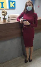 Sweater Dresses Robe Turtleneck Long-Sleeve Bodycon Slim Winter Women Autumn Lady Elastic