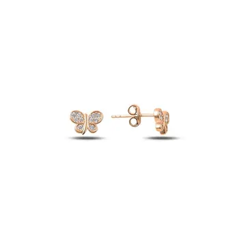 

Angemiel 925 Sterling Silver Zircon Butterfly Earrings-Rose Gold Plated