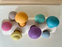 Bloques de arcoíris de madera Montessori para bebé, juego de recolección de setas, juguetes educativos de madera para bebé, ensamblaje a juego con forma de desarrollo