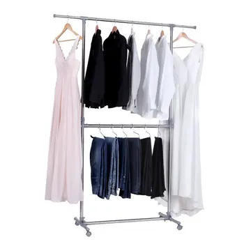 

Garment rack height adjustable with support for central rail hanging with rail-coated Tube stainless steel LLR401