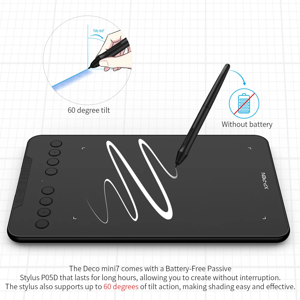 Xppen Novo G740s 7x Polegadas. Gráficos Tablet 8192 Nível Bateria-livre Caneta Desenho Digital Tablet Deco Mini7 Suporte Android Windows Mac - Imagem 5