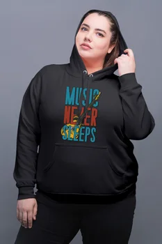 

Angemiel Wear Music Never Sleeps Black Women Hooded Sweatshirt