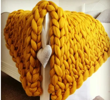 Нордическое вязаное одеяло шерстяное вязаное тепловое одеяло плюшевое мягкое теплое покрывало для дивана переносное покрывало для автомобиля и путешествий взвешенное одеяло - Цвет: yellow