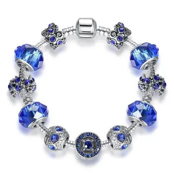 

Angemiel Dark Blue Crystal Stone Murano Charm Bracelet