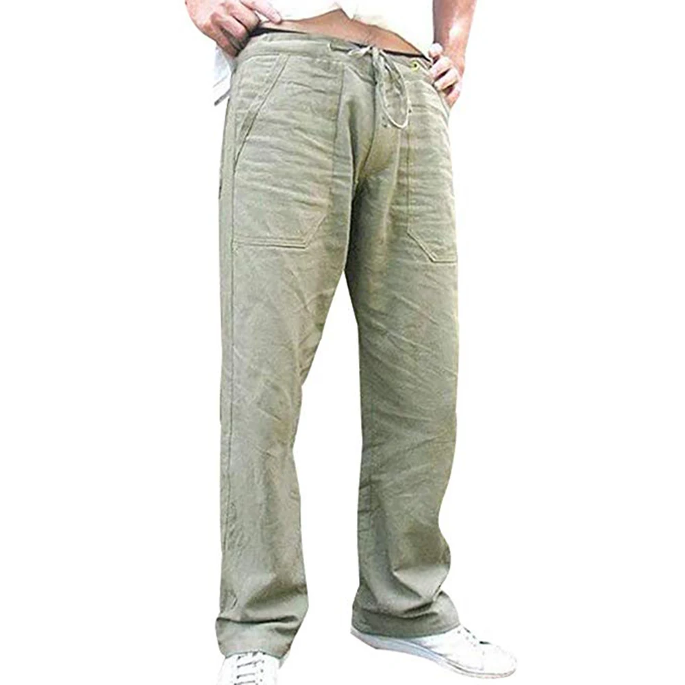 Light green Oeak мужские льняные штаны новые летние повседневные свободные мужские однотонные прямые брюки с эластичной резинкой на талии пляжная одежда спортивные штаны для бега - Цвет: Light green