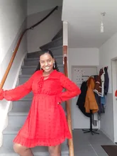 Las mujeres Rosa Vestido para damas apliques Vestido camisero de gasa de las mujeres cuello con volantes de manga larga cintura Mini Vestido de verano Vestido de