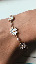 De moda blanco suave flores pulseras personalidad perla Metal minimalista crisantemo pulsera para Mujer Accesorios de la joyería
