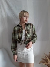 Plaid Shirt Tops Long-Sleeve Office Women Coat Loose Ladies Karsany And