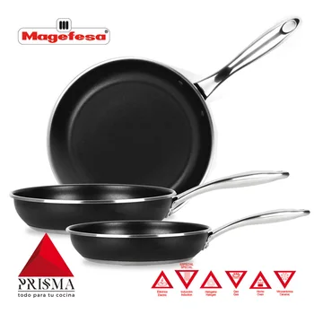 

Frying Pan MAGEFESA prism. Set 3 PANS manufactured in stainless steel 18/10, nonstick triple layer, fit induction and oven.