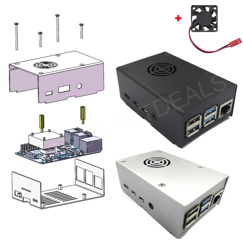 

Raspberry Pi 4 Model B Black/Sliver Metal Steel Case with Cooling Fan