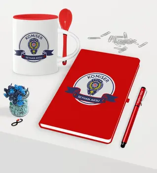 

Personalized Commissioner Themed Red Notebook Pen Spoon Mug Set-1