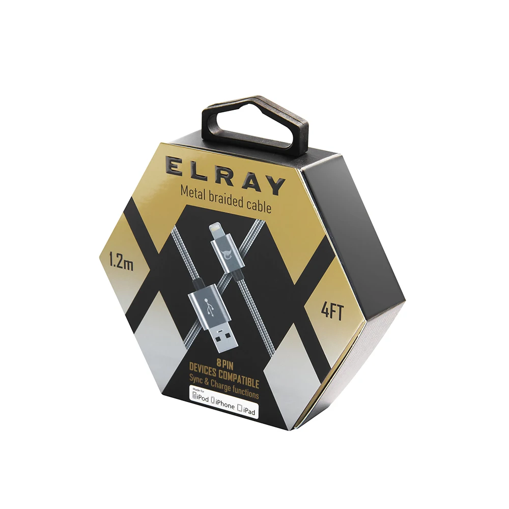 Кабель Elray USB папа/8-pin Lightning 1,2м серый(ALMBC12GR