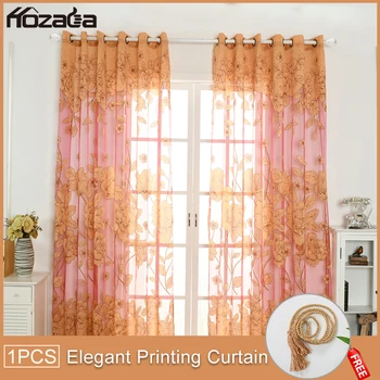 

Hozada 1PC Curtains Window Curtains Peony Print Draperies Light Draperies Grommet Curtains Home Tulle Curtain Drape 100X270cm