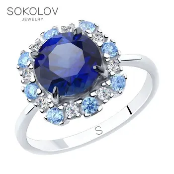 

SOKOLOV ring made of silver with a blue corundum (synt.) And cubic zirconia, fashion jewelry, 925, women's/men's, male/female, women's male