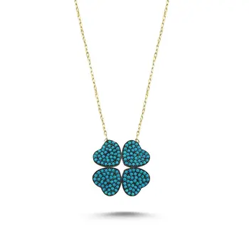 

Angemiel 925 Silver Nano Turquoise Gemstone Clover Necklace-Gold Plated