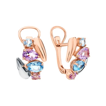 

Gold earrings with amethyst and Topaz sunlight sample 585