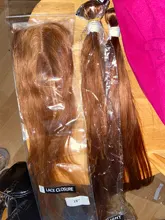 Human-Hair-Bundles Closure Brown Straight Kemy-Hair Brazilian with 3PCS Non-Remy