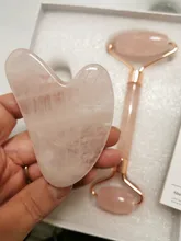 Rodillo de cuarzo rosa natural para masaje facial, rodillo para masaje facial con piedra de jade natural, adelgazante, eliminación de arrugas en cara y barbilla, herramienta para el cuidado de la belleza