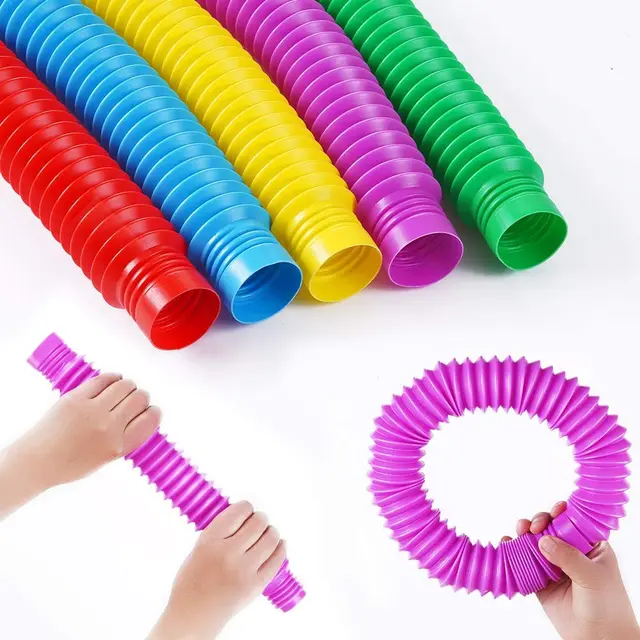 Huge POP Tube Color Corrugated Stretch Plastic Tube DIY Vent Relief Fidget Sensory Toy For Kids 3-5 Anxiety & Stress Toy XL Tube 4