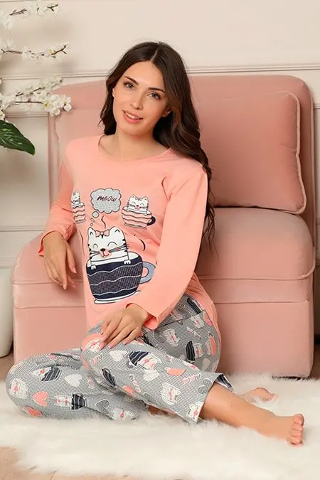 Women's pajamas set cotton top spring autumn fashion printed sleep pajamas nightwears nightsuit sleepwear