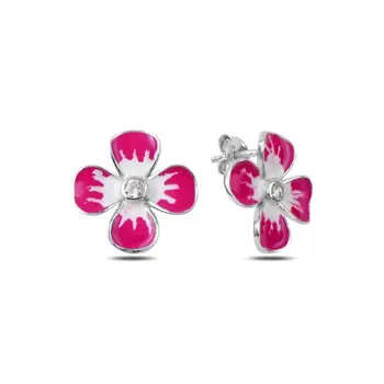 

Angemiel 925 Silver Zircon Stone and Cabochons Flower Studded Earrings