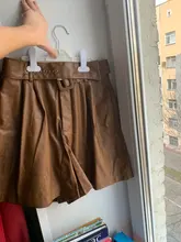 2020 Winter New Women Orange Color PU Bermuda Shorts Faux Leather Belted Shorts