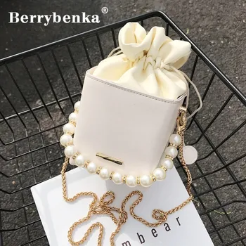 

Berrybenka Box Shape PU Leather Crossbody Bags For Women 2020 Drawstring Sweet Shoulder Handbags Female Summer Body Bag