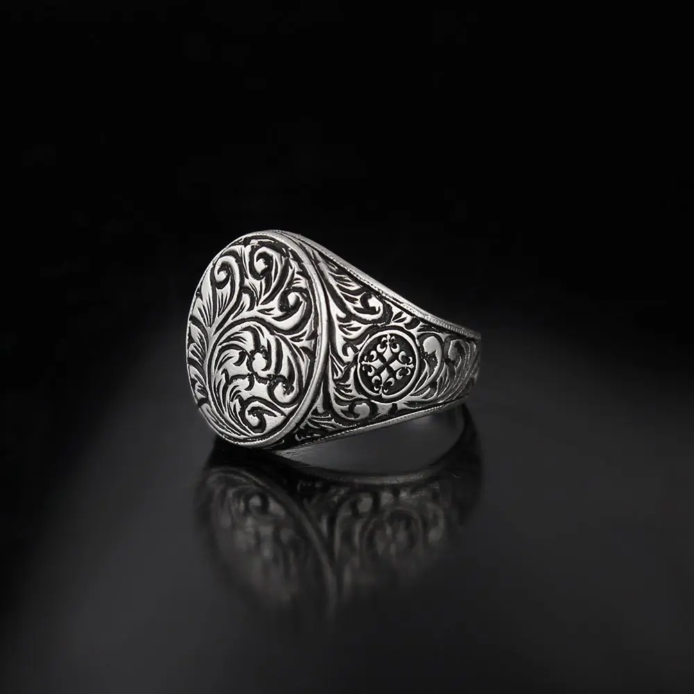 

All Handmade Traditional Engraved Turkish 925 Silver Men's Handmade Signet Rings Jewelry Gift From Turkey for Women Men
