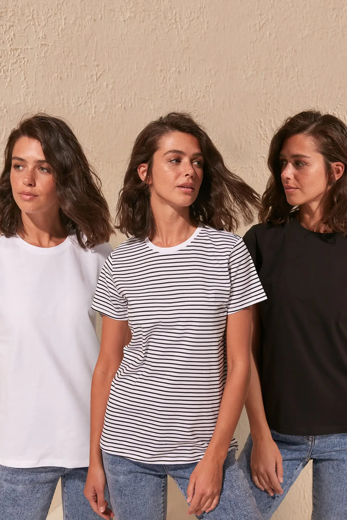 Trendyol 3'lü посылка 100 хлопок Велоспорт шеи трикотажная футболка TWOSS20TS0146|Футболки| |