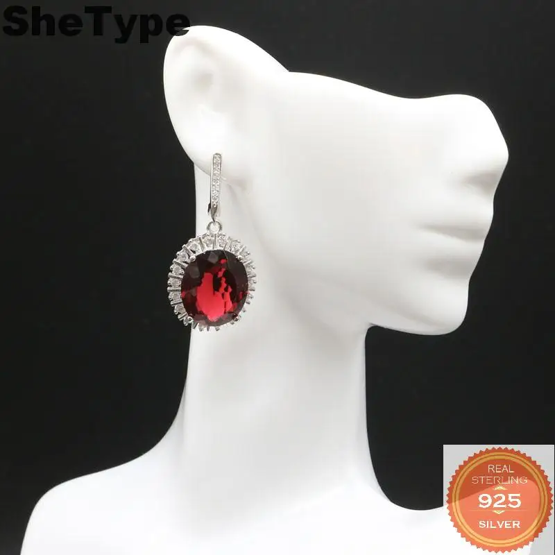 

40x20mm Gorgeous 12.5g Created Oval Pink Raspberry Rhodolite Garnet CZ Gift For Woman's 925 Solid Sterling Silver Earrings