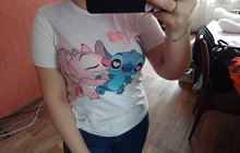 Camisetas de dibujos animados de Disney Lilo & Stitch para mujer, camisetas de S-3XL para mujer, camisetas blancas de cuello redondo, camisetas de punto Ohana