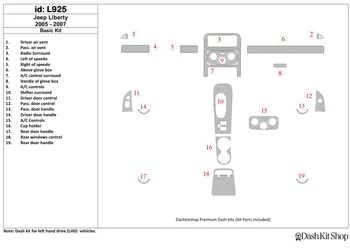 

Interior trim for Jeep Liberty 2005-2007. Set L925.