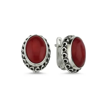 

Teleplus Coral Stone Handwork Earrings 925 Sterling Silver