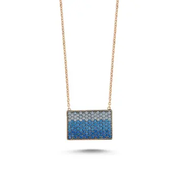 

Angemiel 925 Silver Nano Blue Gradation Rectangle Necklace-Gold Plated