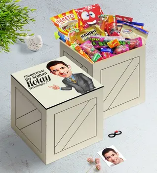 

Personalized Men 'S Easy Grow Caricature Of In Wooden Box Nostalgic Lezzetler Gift Seti-2