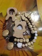 Mordedor de madera orgánico para bebé, mordedor en forma de Animal Natural, juguete de dentición, cuentas de silicona, regalo para bebé recién nacido, 2 uds.