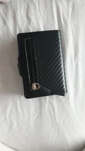 Tarjetero de Metal RFID con botón para hombre, Cartera de fibra de carbono con protección, delgada, antirrobo, 2021