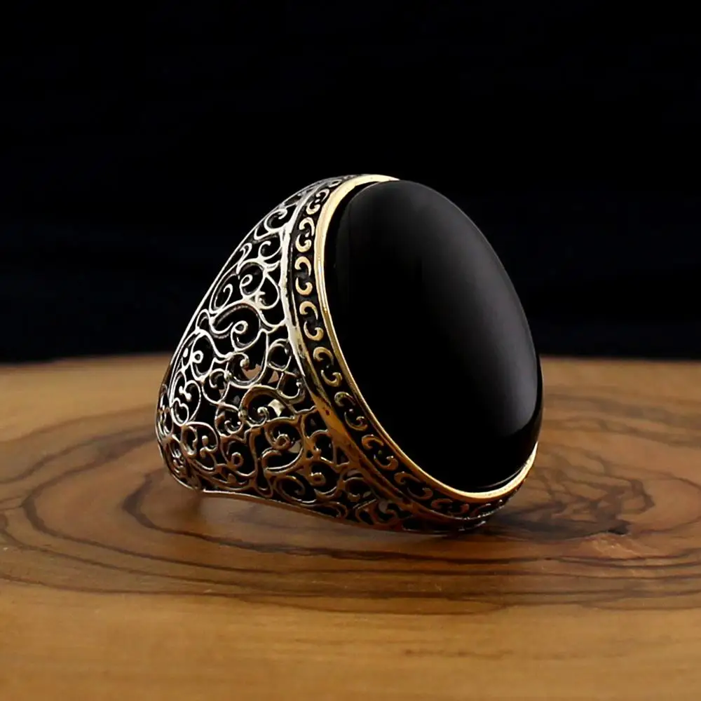 Sterling Silver Ottoman Silver,,Handmade Natural Stone ONYX 925k Made in Turkey Outstanding Gift