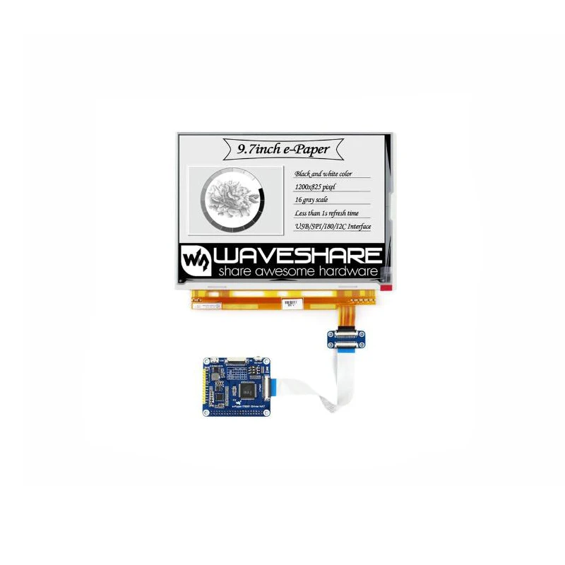 

ShenzhenMaker Store 1200*825,9.7inch E-Ink display HAT for Raspberry PiZero/Zero W/Zero WH/2B/3B/3B+,USB/SPI/I80/I2C interface
